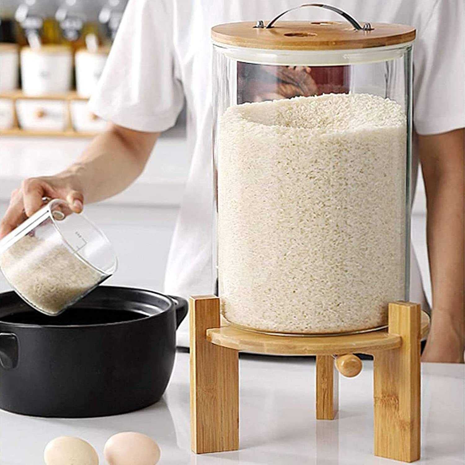 Dispenser Di Riso Ermetico 5,5L/7L, Contenitore Per Alimenti Secchi Con Finestra Trasparente E Base Antiscivolo