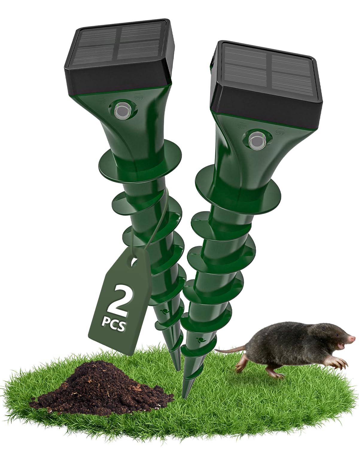 Maulwurf Vertreiber 2er Set, Maulwurfschreck Effektive Abwehr gegen Wühlmäuse, Schlangen & Nagetiere, IP65 Wasserdicht, Tiervertreiber für Garten, Rasen & Hof – Unschädlich für Haustiere