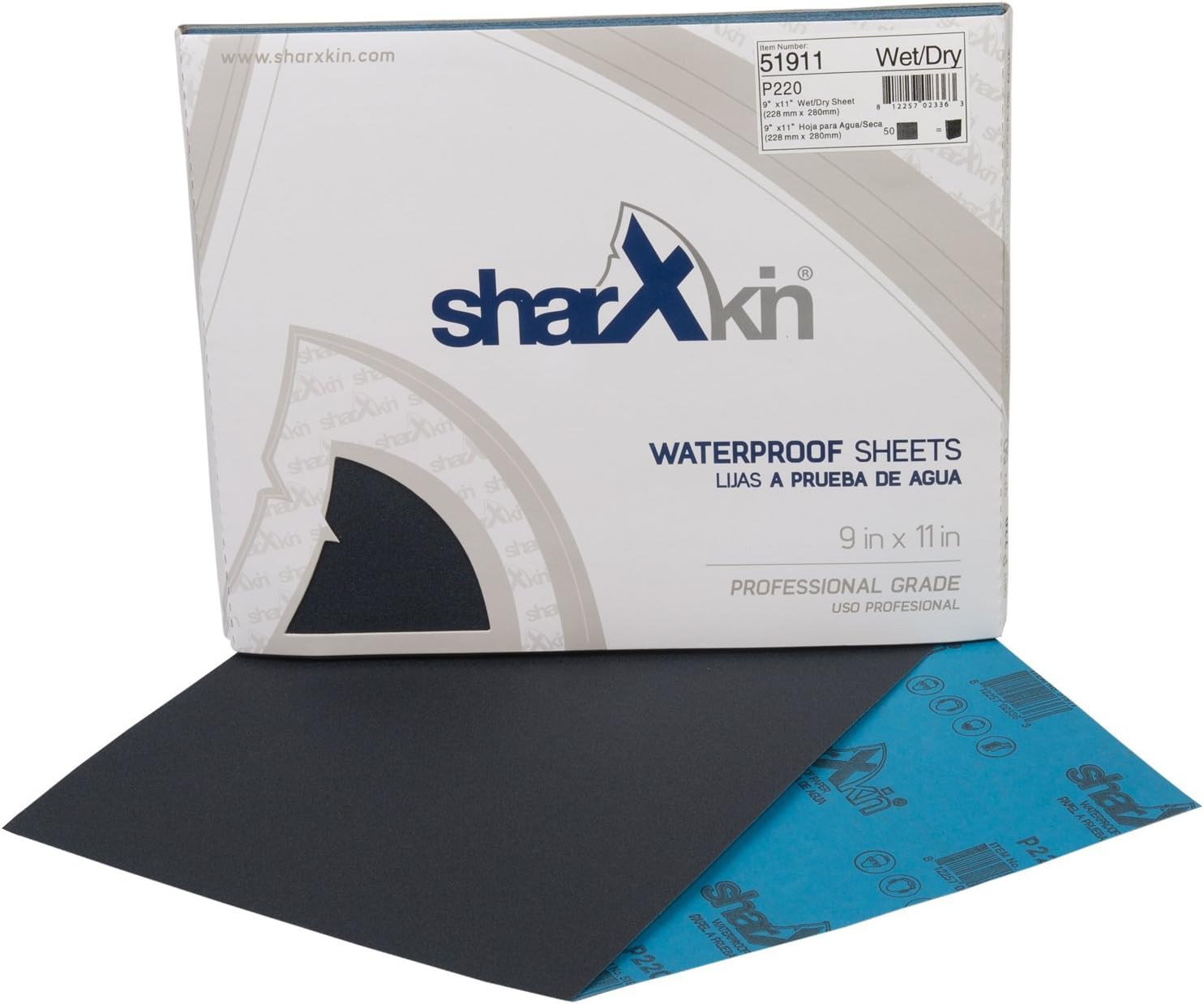 Wet Dry Abrasive Sandpaper Sheets 9โ x 11โ 50-Count Box with C-Wt Paper Backing and Waterproof Coated in Multiple Grits Ideal for Automotive Car Body Repair and Woodworking (P220 Grit)
