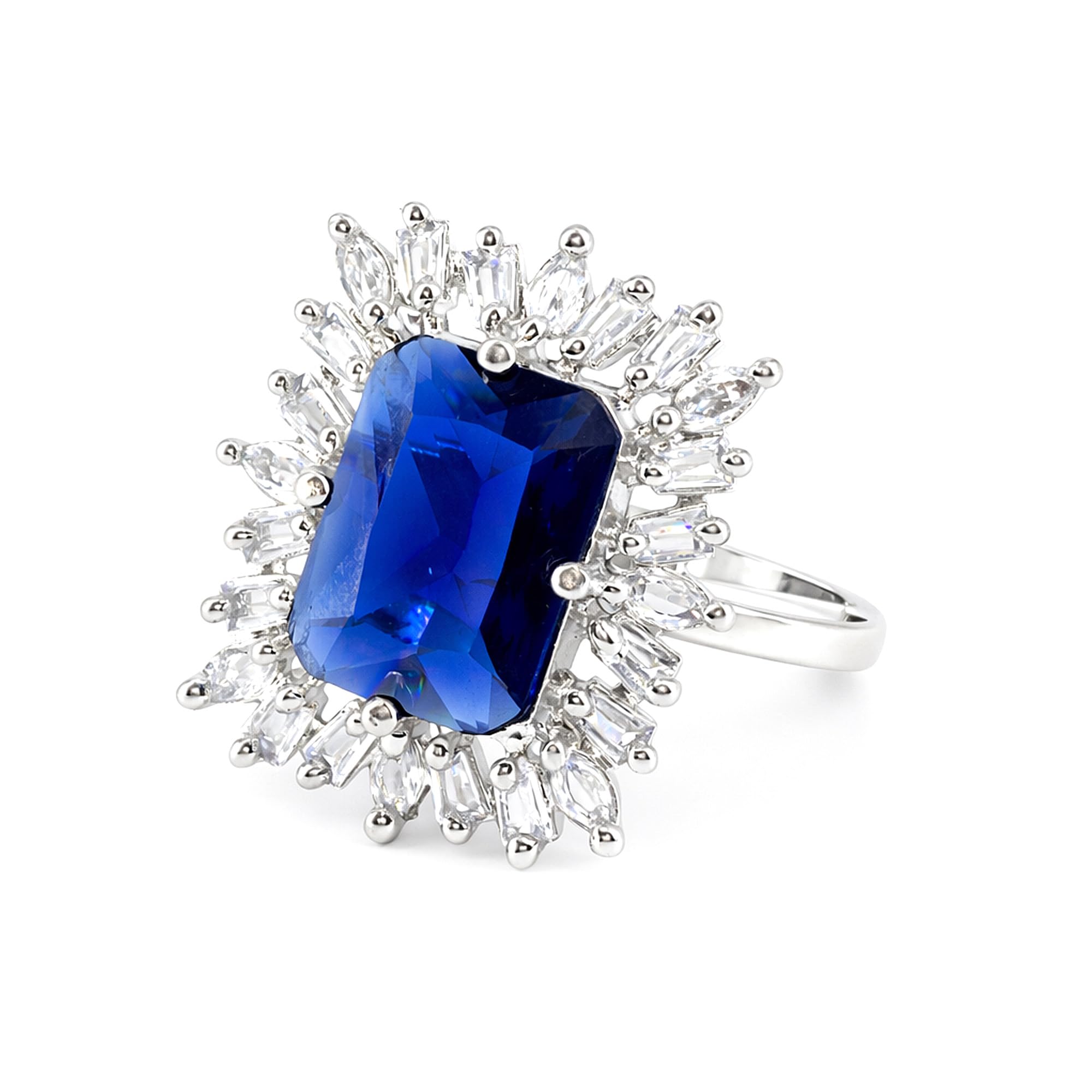 Rings for Women Blue American Diamond Adjustable Rhodium Plated Finger Ring for Cocktail for Women-image-46