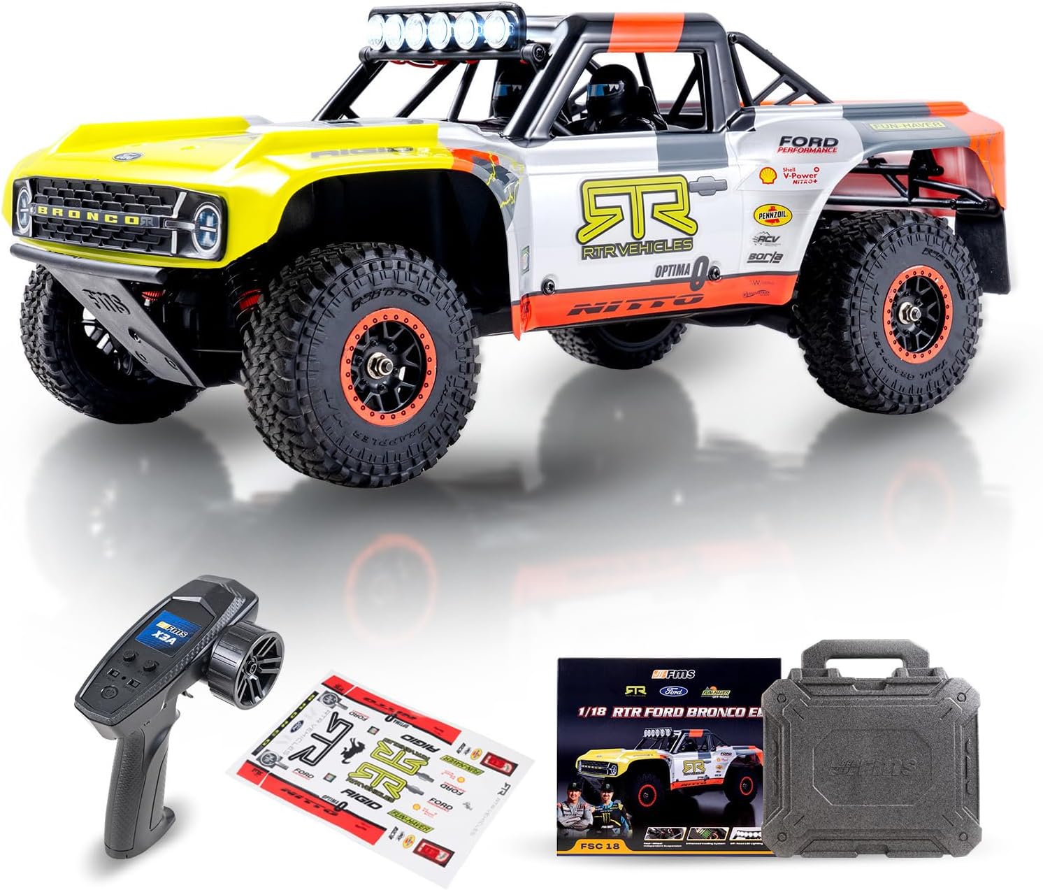 FCXㅤ FMS 1/18 Ford Bronco U4 RC Truck, Hobby RC Crawler with Remote Controlled Lighting, Cooling System 4WD Drivetrain RC Crawler for Adults, Brushed RTR, 2025