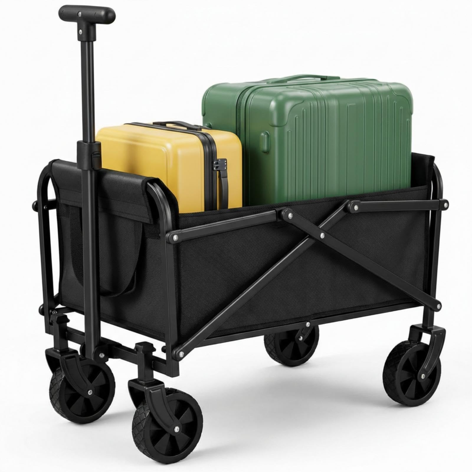 80l small collapsible wagon cart foldable garden cart with all terrain wheels, lightweight portable utility wagon for beach, camping, grocery, shopping, outdoor sports