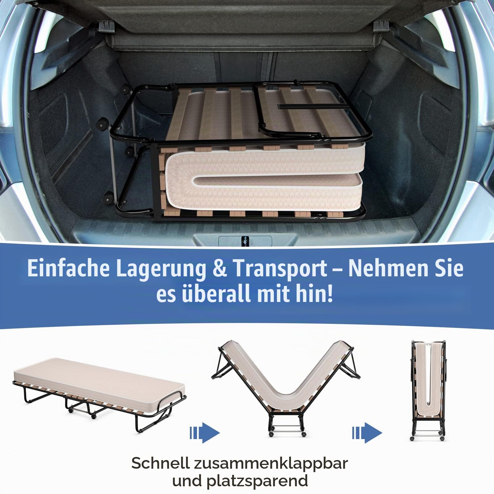 GOPLUS Gästebett 80x190 cm, Klappbett mit Matratze, Stahlrahmen, Einzelbett Erwachsene für Schlafzimmer& Büro (Beige)