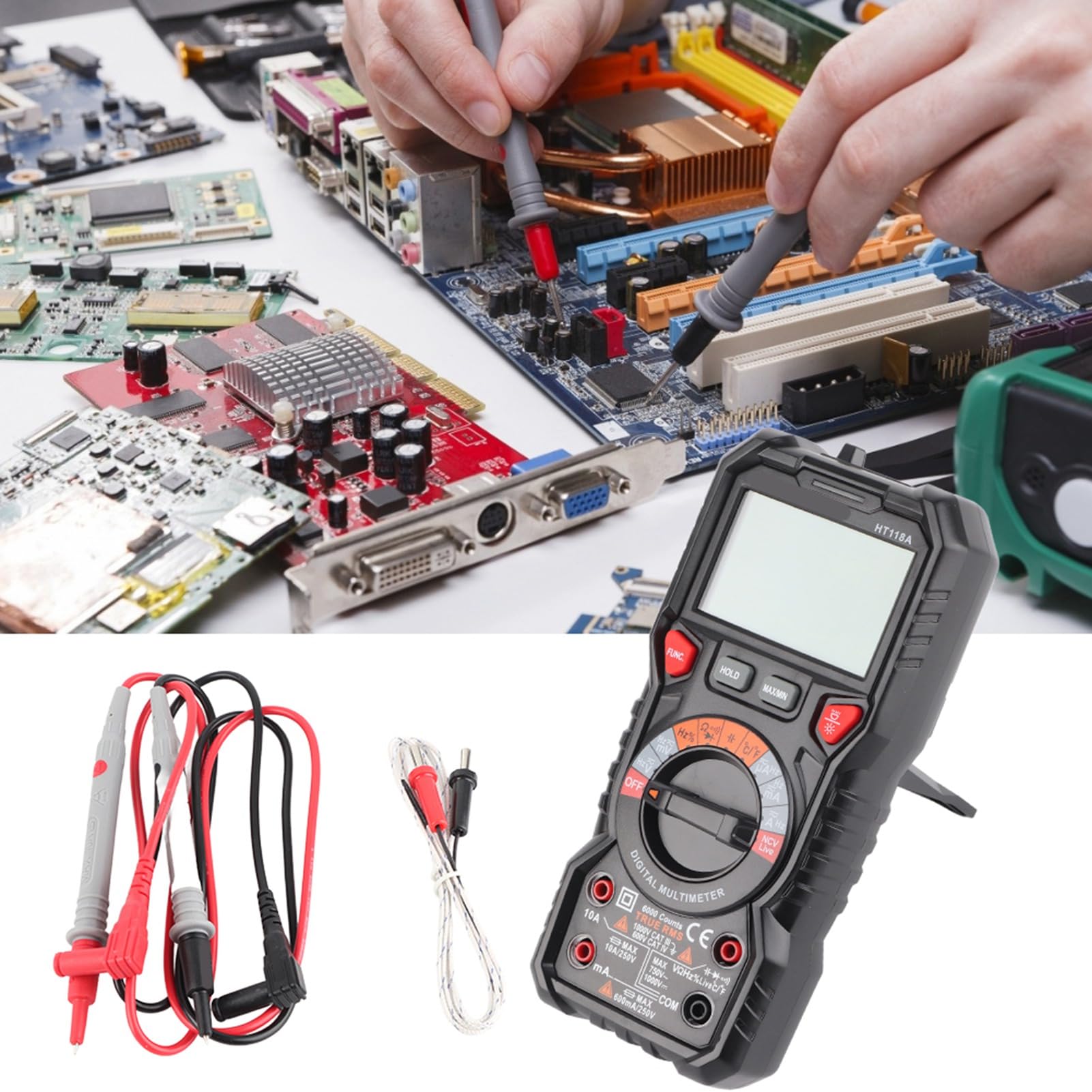 Multimetro Digitale 6000 Conteggi Valore Effettivo Reale Gamma Automatica Analisi Tensione Corrente Strumento di Misura per Elettricisti Professionisti Fai da Te Casa Officina Riparazioni Elettriche