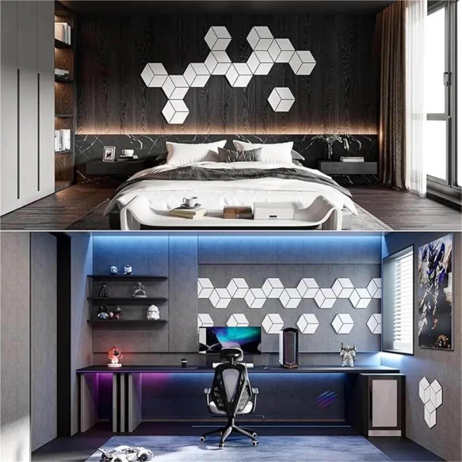 Paneles Acústicos Hexagonales Panel de espuma autoadhesivo insonorizado con revestimiento en Y for absorber el ruido y eliminar Para el estudio(White,8 PCS)
