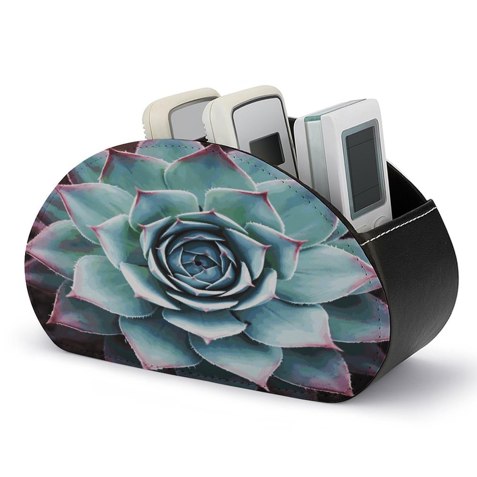 FekiLoot Succulent Plant Remote Control Holder with 5 Compartments Remote Organizer Caddy for Table TV Remote Caddy Storage Box/Tray Fits Media Controllers Office Supplies