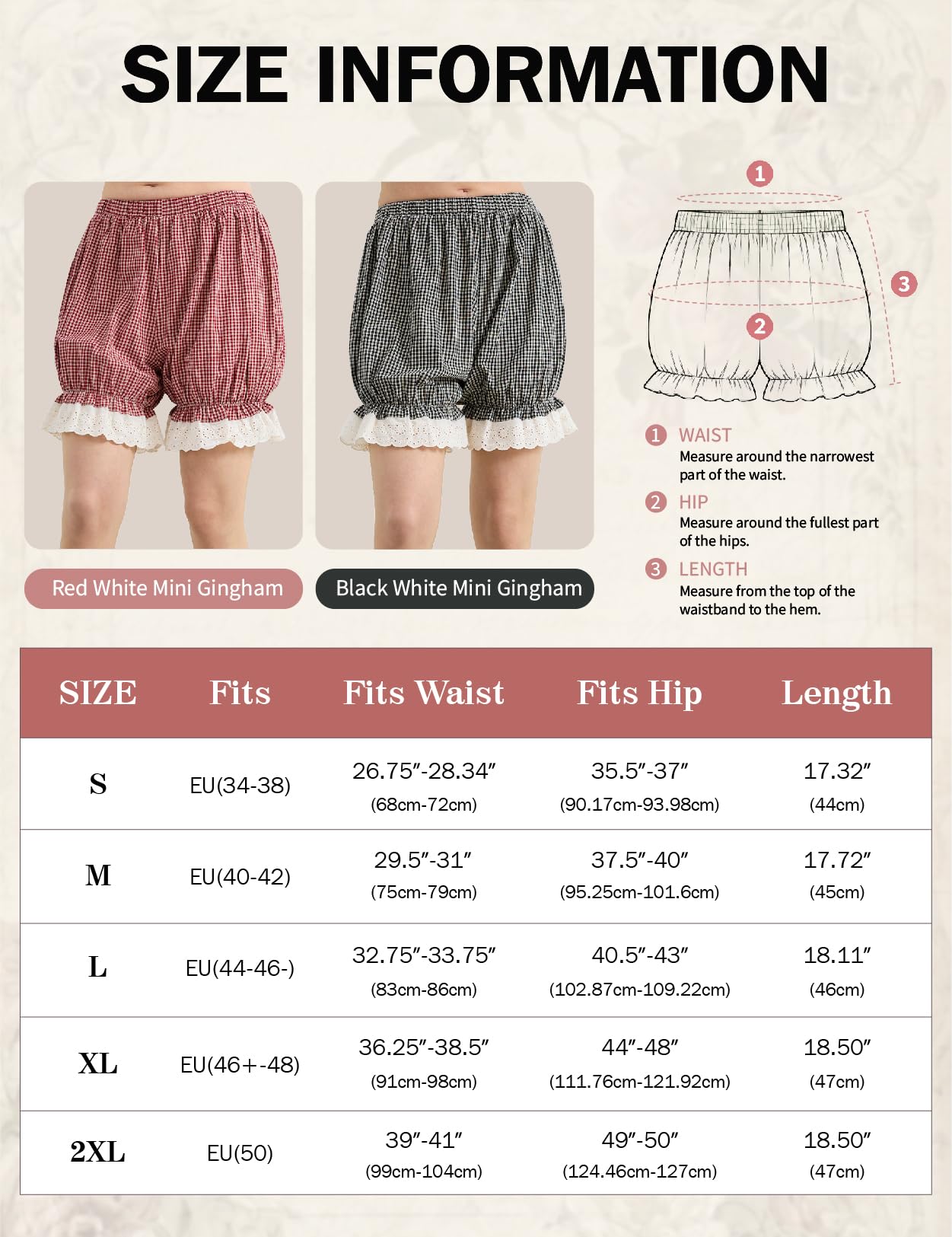 BEAUTELICATE Gingham Bloomers damskie szorty bawełniane czółenka z koronką na Oktoberfest