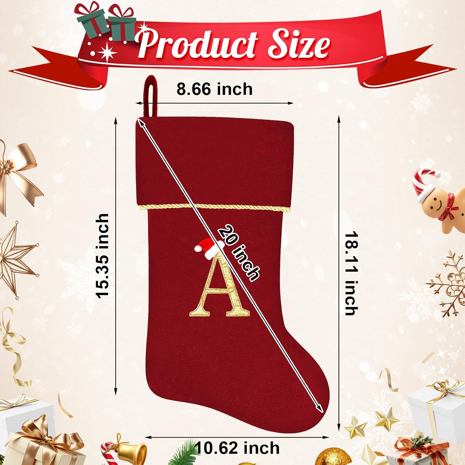 20Inch Personalized Monogram Christmas Stockings Green Velvet Xmas Stocking