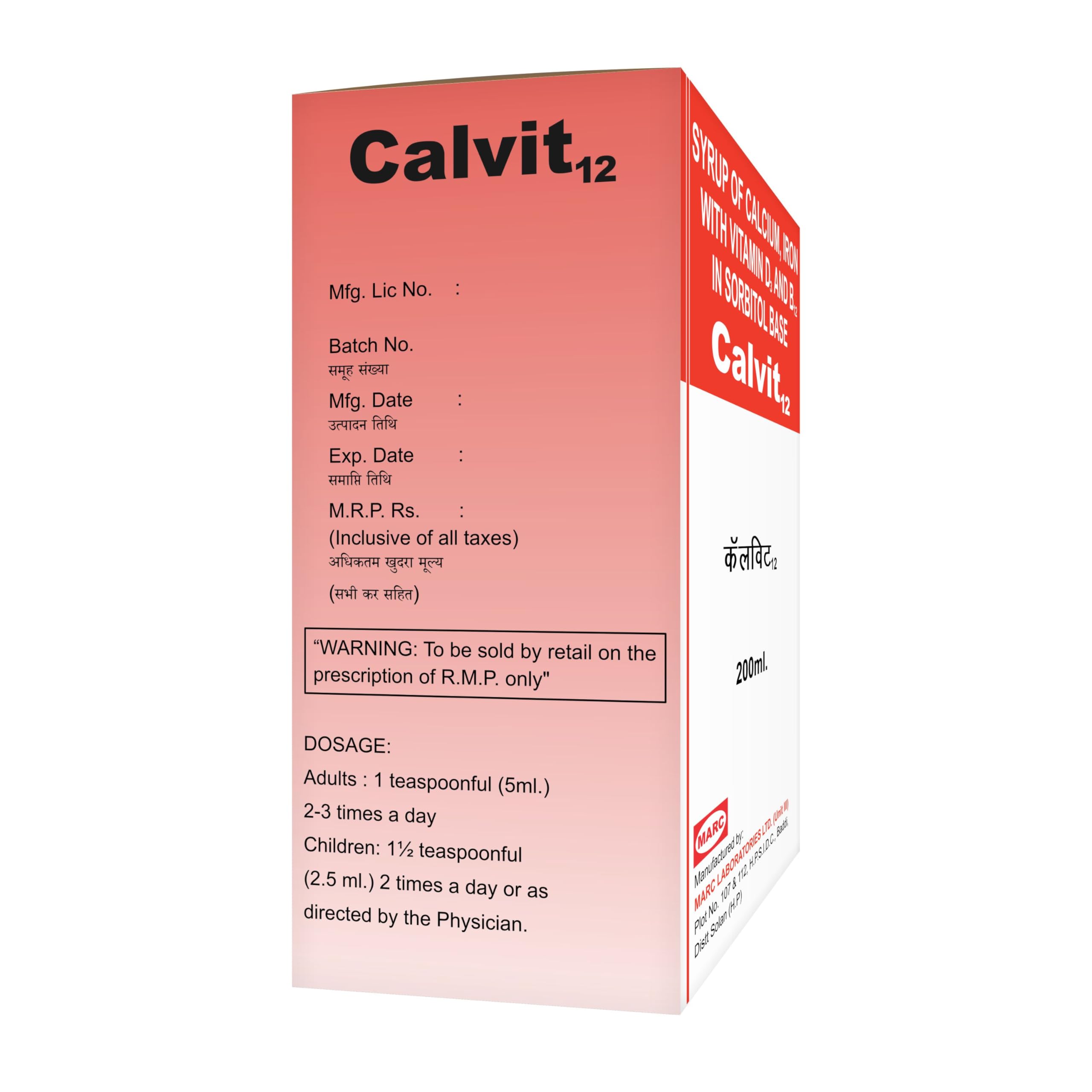 Buy MARC REAL GOLD Calvit 12 Syrup | Complete Nutritional Support | Vitamin  D & B12 | Strong Bones | Cardiovascular Health | Anemia Relief | Calcium,  B12, D3 Formula Online at Low Prices in India - Amazon.in