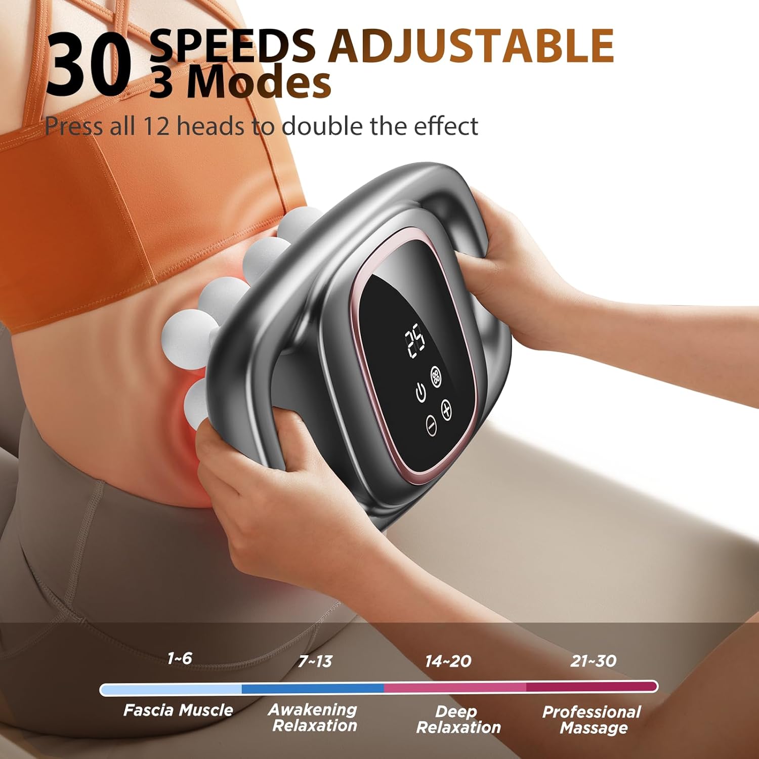 12-Head Massage Gun, 3 Modes, 30 Levels Of Intensity, Electric Deep Tissue Massager, Relieves Muscle Pain All Over The Body, 4k Smart Display, Suitable For Lazy People, The Elderly And Office Workers - Image 3