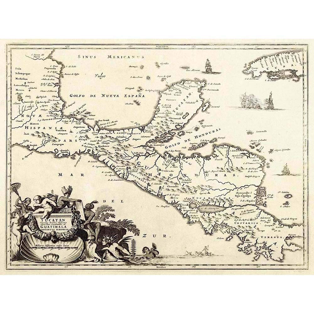 Wee Blue Coo Map Antique Central America Montanus Yucatan Art Print Poster Wall Decor 12X16 Inch