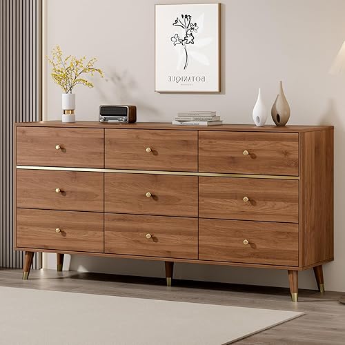 Miniatura 64 de Cómoda de 6 cajones, cómoda de mediados de siglo de 47 pulgadas de ancho, cómoda de madera para dormitorio con 6 cajones de almacenamiento para