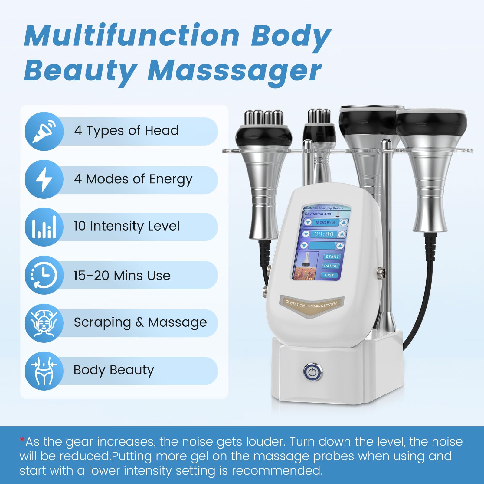 Radiofréquence Visage 4 en 1, 40K Lipocavitation Radiofrequence Corps Masseur Anti Cellulite Appareil Amincissant Raffermissant (blanc)