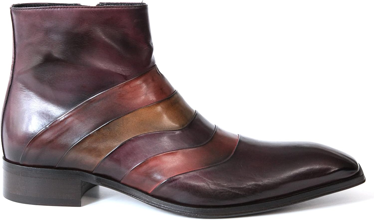 Jo Ghost 3242 Italian Bordo Leather Ankle Boots W/Multicolor Inserts