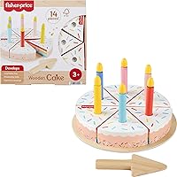 Fisher-Price Wooden Pretend Play Cake Set, 14-Piece Decorating & Serving Toy for Preschool Kids 3+ - FSC Certified