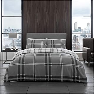 GC GAVENO CAVAILIA Printed Duvet Cover Sets, Reversible Bedding Bed Set, Polycotton Quilt Covers, Bardsley Check-Grey, Single
