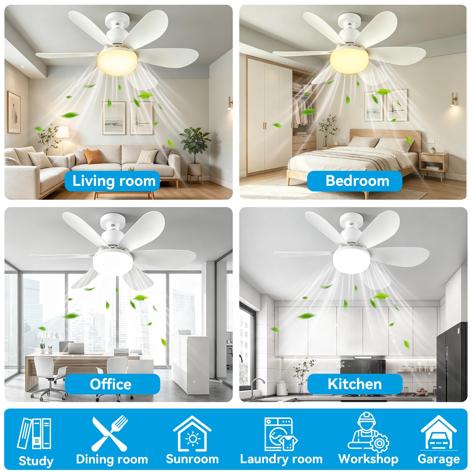Wentylator sufitowy ze światłem i pilotem,52 cm lampa z wentylatorem sufitowym LED z możliwością przyciemniania Zintegrowana lampa E27,6 łopatek,4 prędkości,cicha,do salonu,sypialni,toalety.