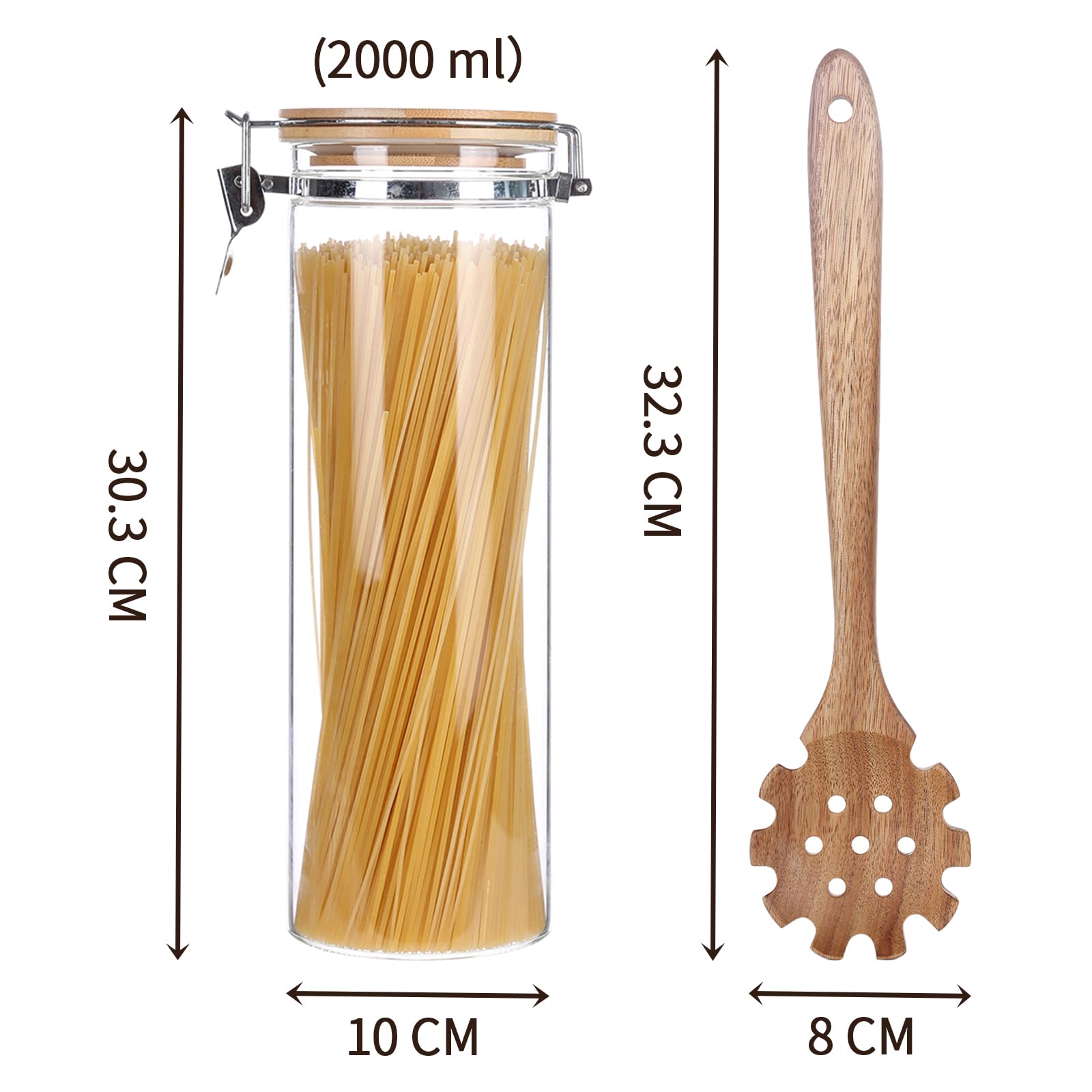 Ken's Vorratsbehälter Spaghetti Glas - spaghettidose glas mit deckel luftdicht - spaghetti aufbewahrung glas - 2000 ML