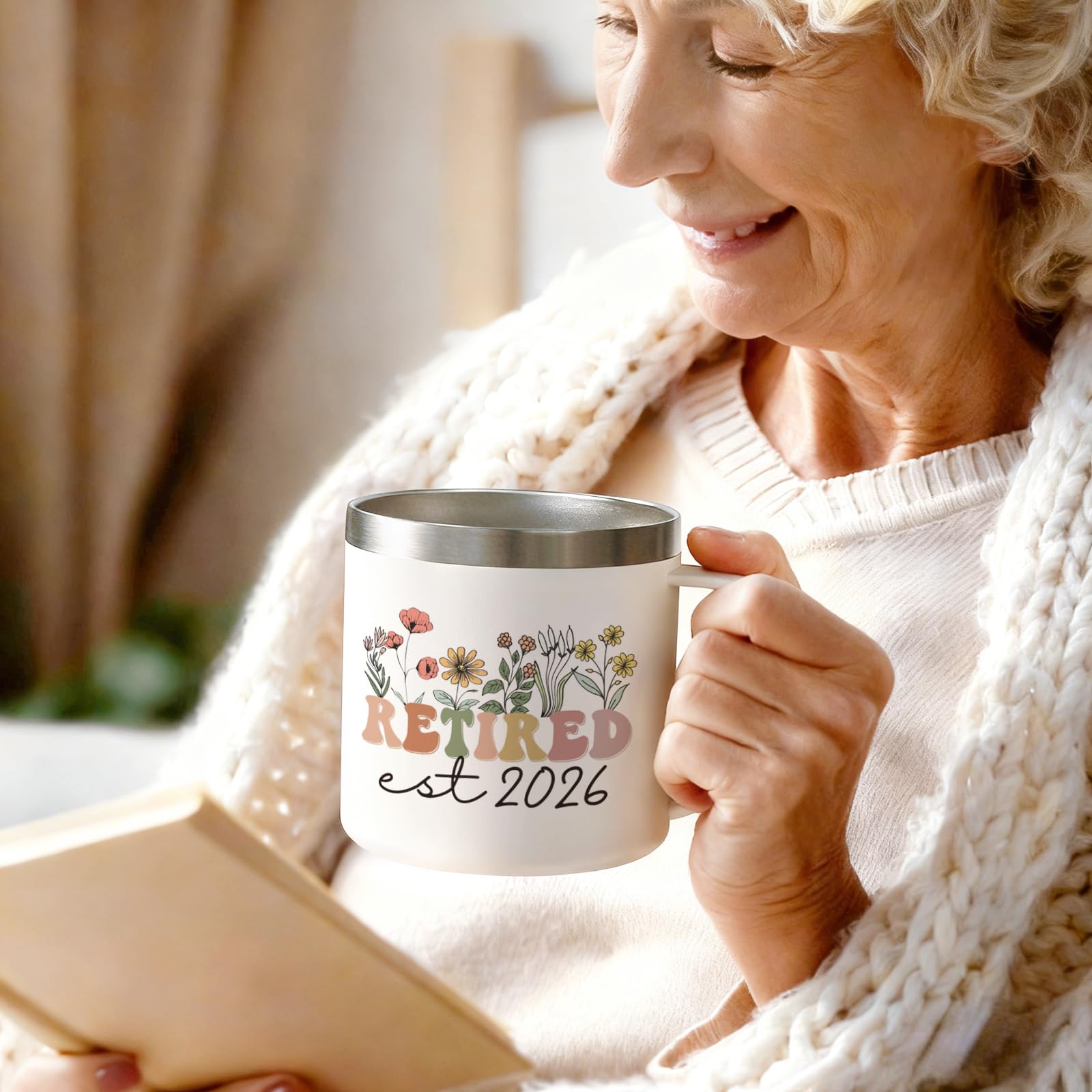 Lifecapido Retirement Gift for Woman, Retirement Gifts for Women 2026, 14oz Insulated Coffee Mug with Bookmark, Retired Birthday Gifts for Women Mom Grandma Teacher Nurse Coworkers