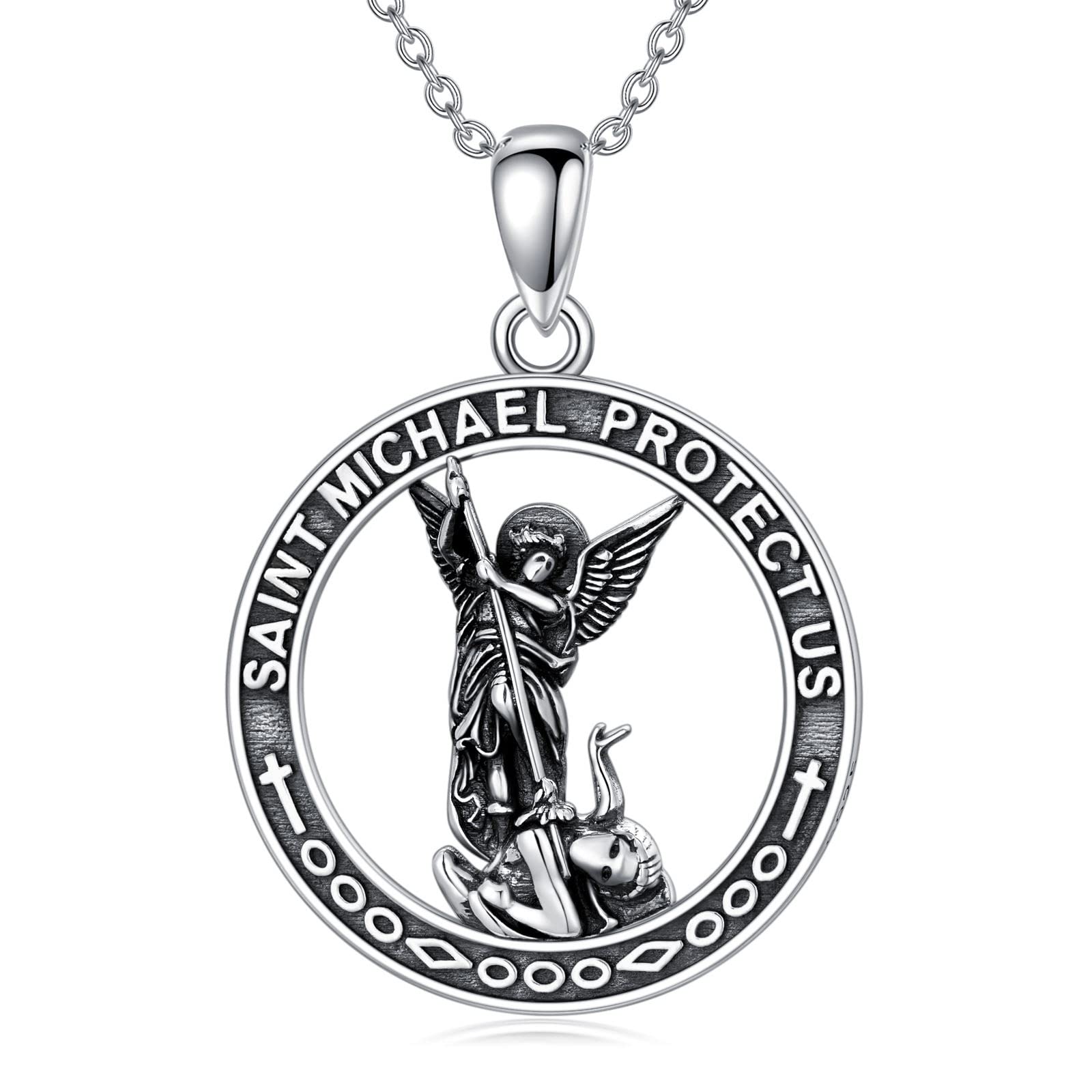 SLIACETESLIACETE St Christopher/Michael Medal Necklace 925 Sterling Silver The Archangel Protect Us Pendant Necklace Catholic Coin Jewelry Gifts for Men Women