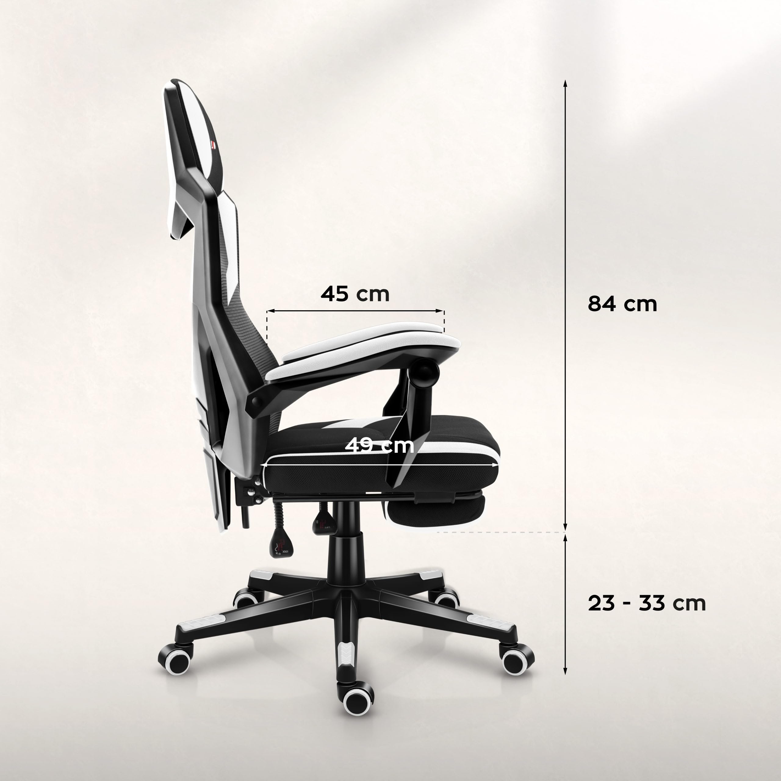 huzaro Combat 3.1 krzesło biurowe dla graczy, ergonomiczne krzesło z podnóżkiem, regulowane oparcie 135°, oddychająca siatka, obciążenie do 150 kg, ciche kółka, kolor biały