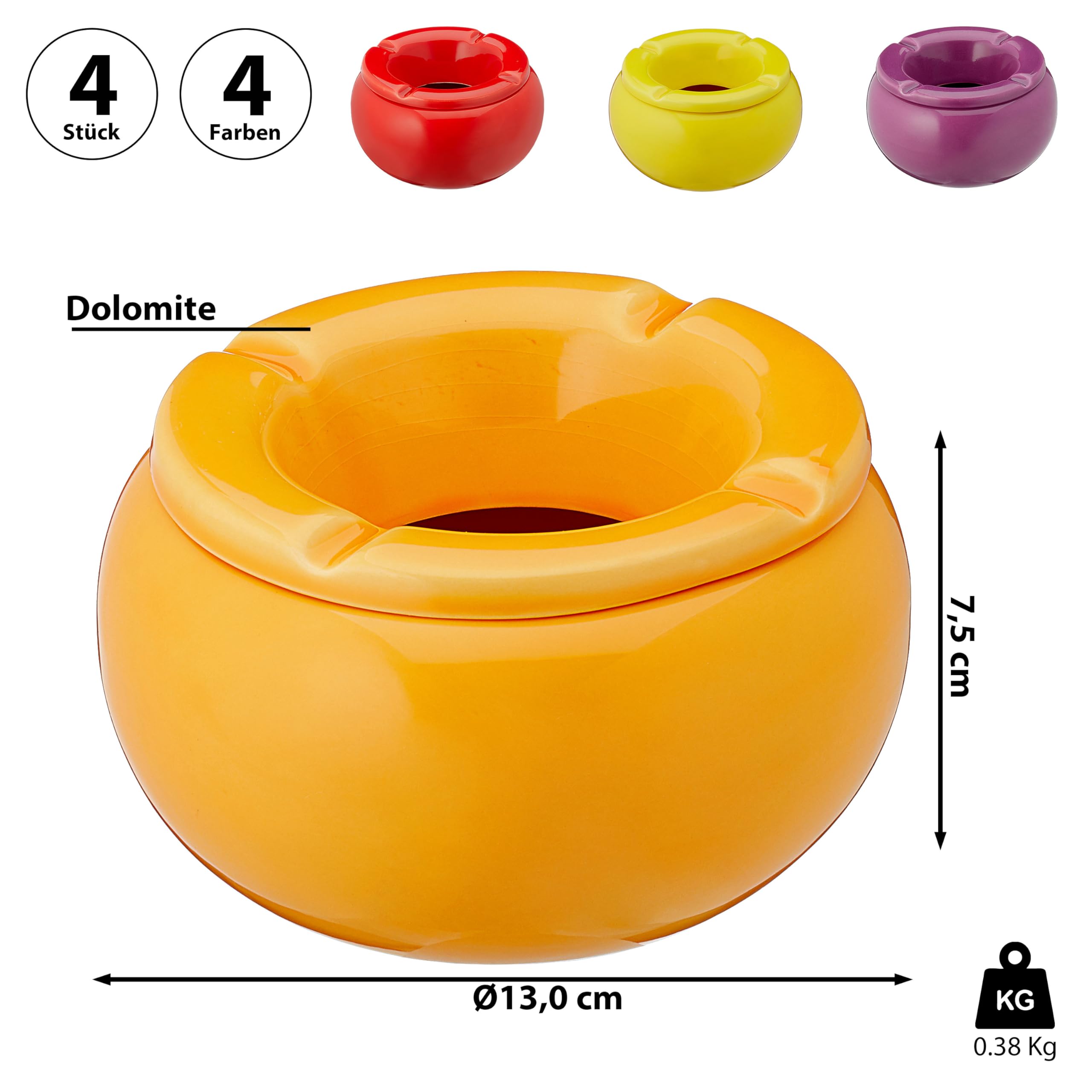 Posacenere per tempesta in ceramica colorata, inserto rimovibile, posacenere antivento (4 posacenere per tempesta a tinta unita colorato Ø13 cm)
