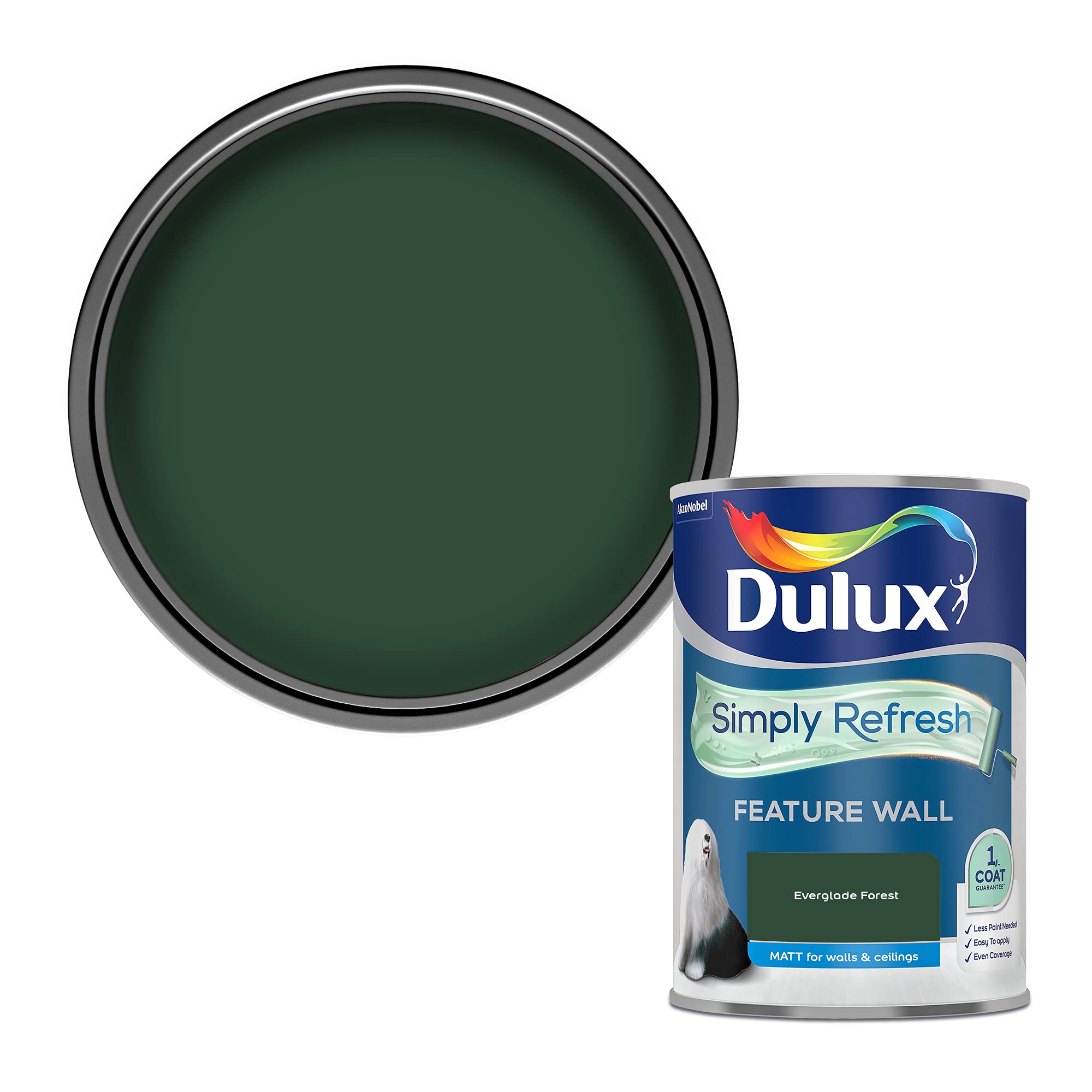 Dulux One Coat Everglade Forest Matt Emulsion Paint, 1.25L