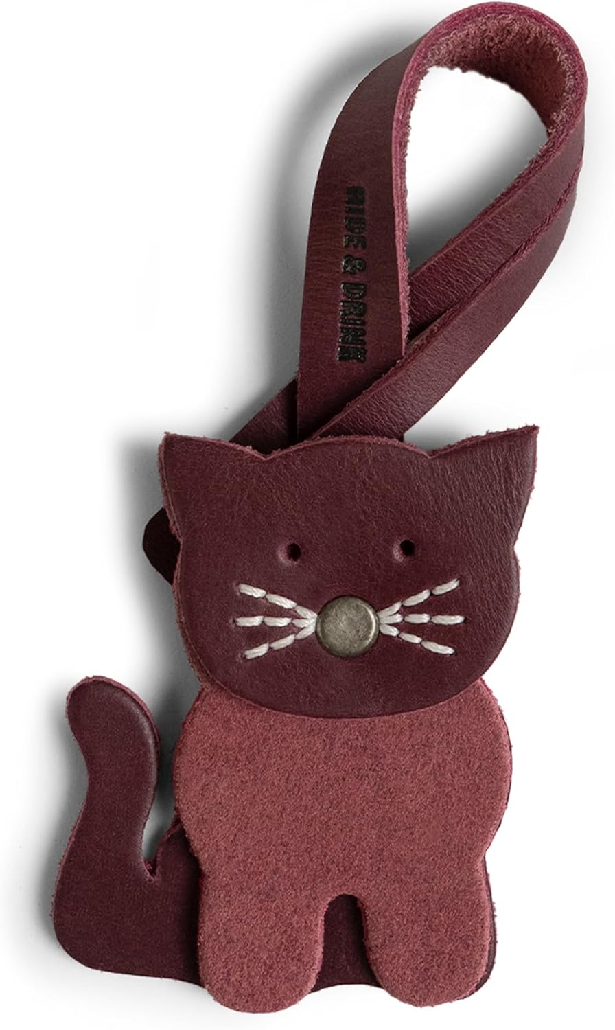 Hide & Drink, Leather Cat-Shaped Layered Charm for Handbags, Purse Charm for Tote & Backpacks, Ornaments for Women, Sangria