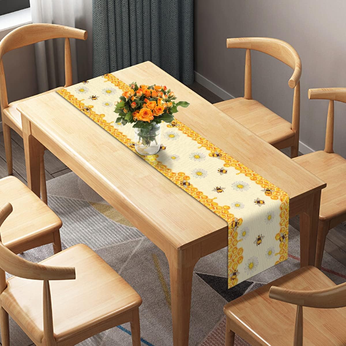 Linen Bee Daisy Table Runner Rustic Home Farmhouse Table Cover Boy Girl Bithday Party Indoor Outdoor Decoration Home Kitchen Dining Room Decor (13" x 72")