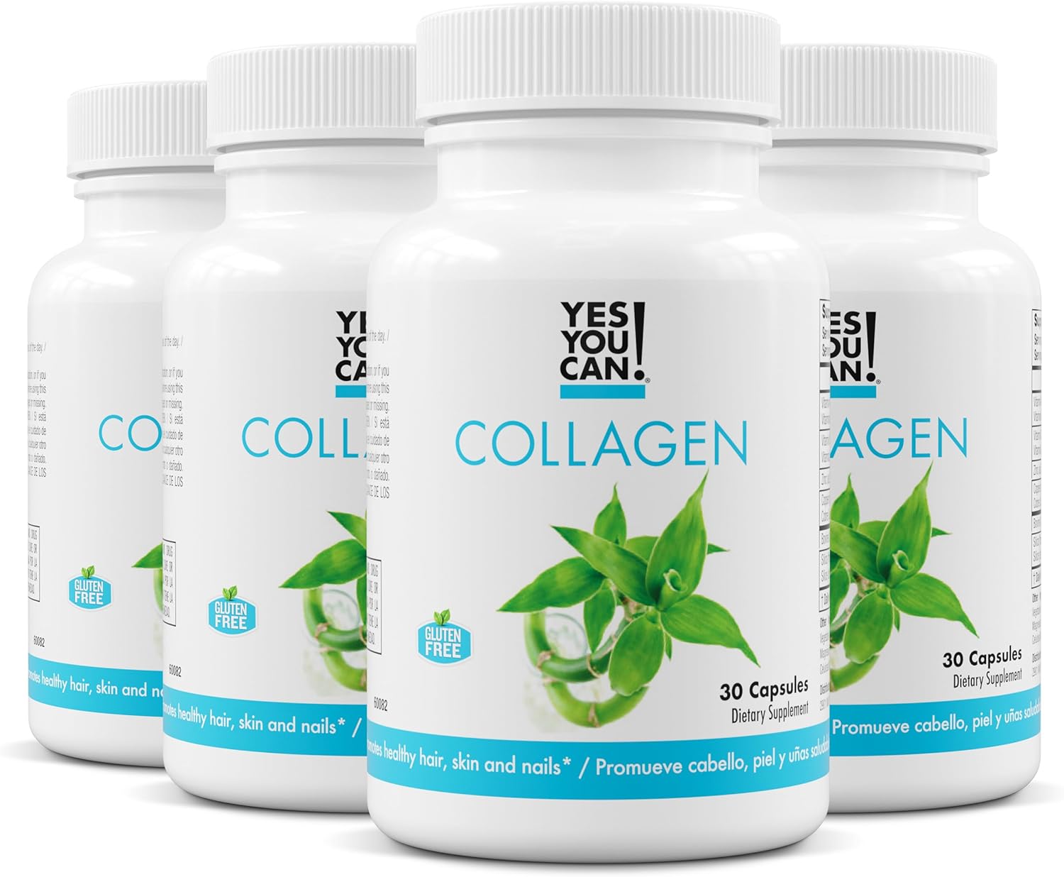 Yes You Can! Collagen Capsules for Women and Men, Dietary Supplement to Promote Healthy Hair, Skin and Nails, 290 mg Bovine Collagen, Vitamin A, Vitamin D3, Zinc and Copper, 30 Capsules - 4 Pack