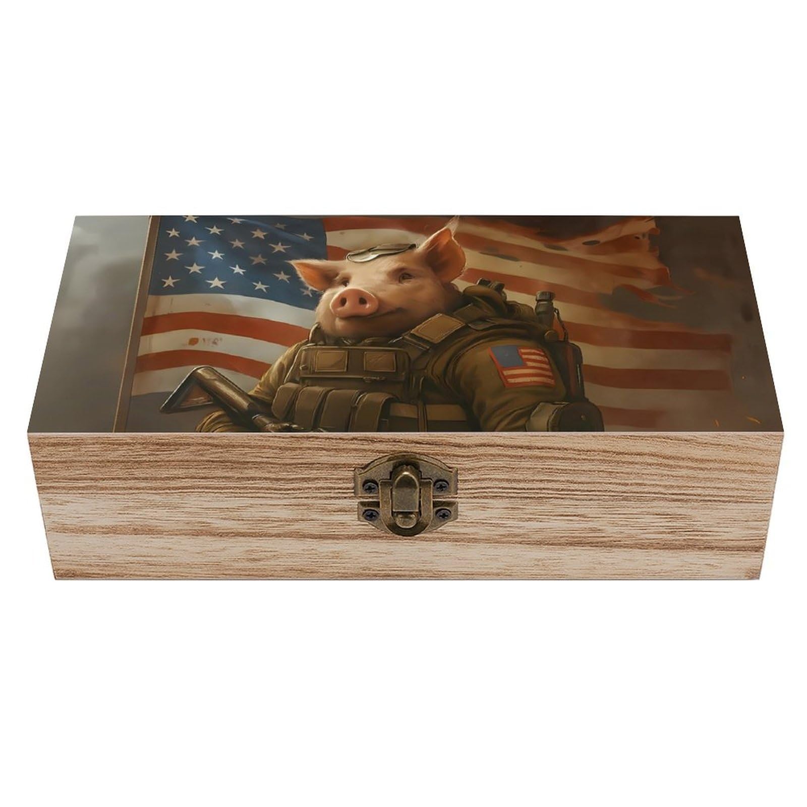 Oudrspo Soldier Pig Retro Wooden Storage Box Keepsake Jewelry Decorative Art Storages Box Gift Boxs