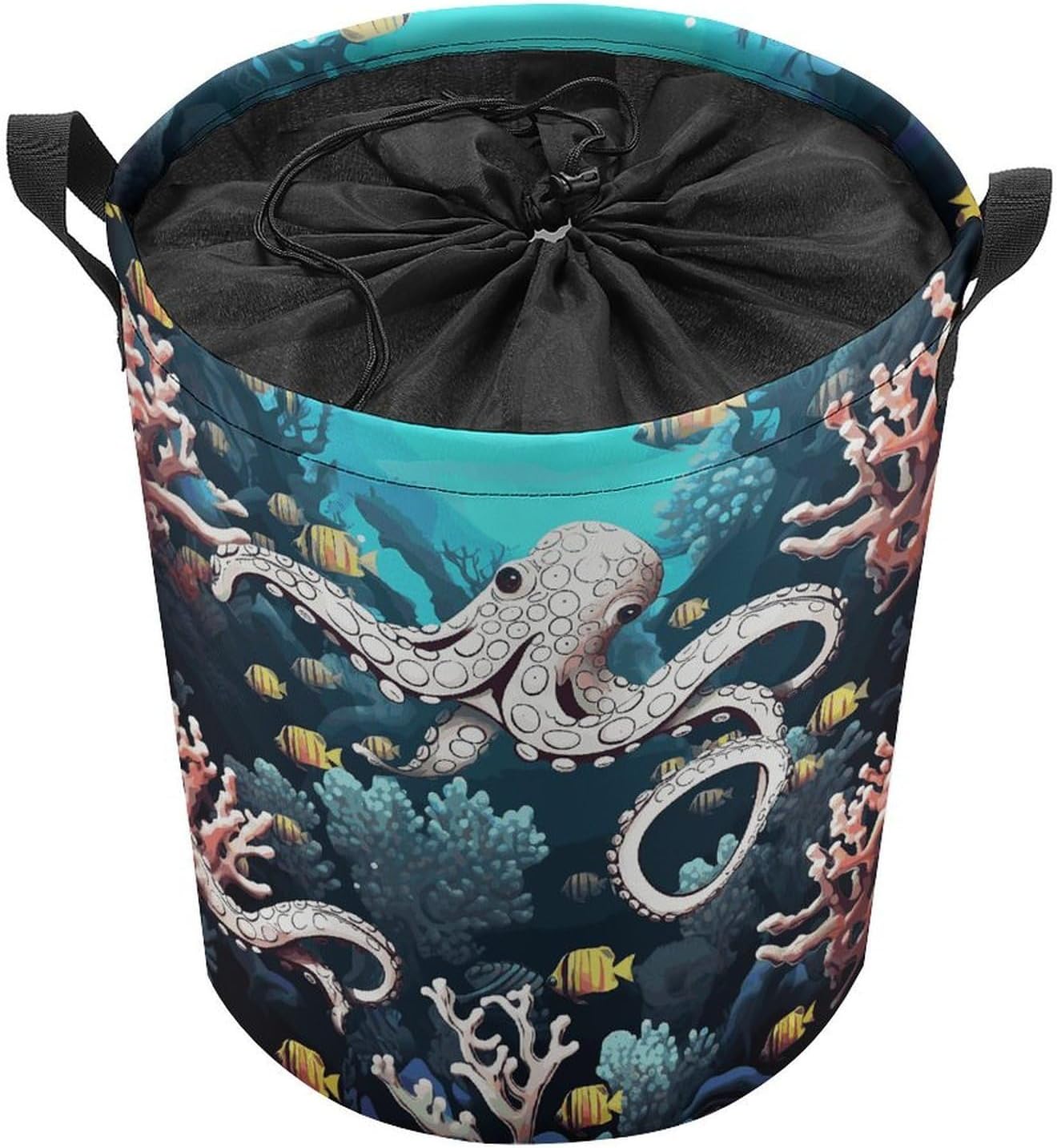 Marine Life Laundry Basket Collapsible Clothes Hamper with Reinforced Handles Large Capacity Waterproof Laundry Bag Freestanding Laundry Hamper for Bedroom Bathroom