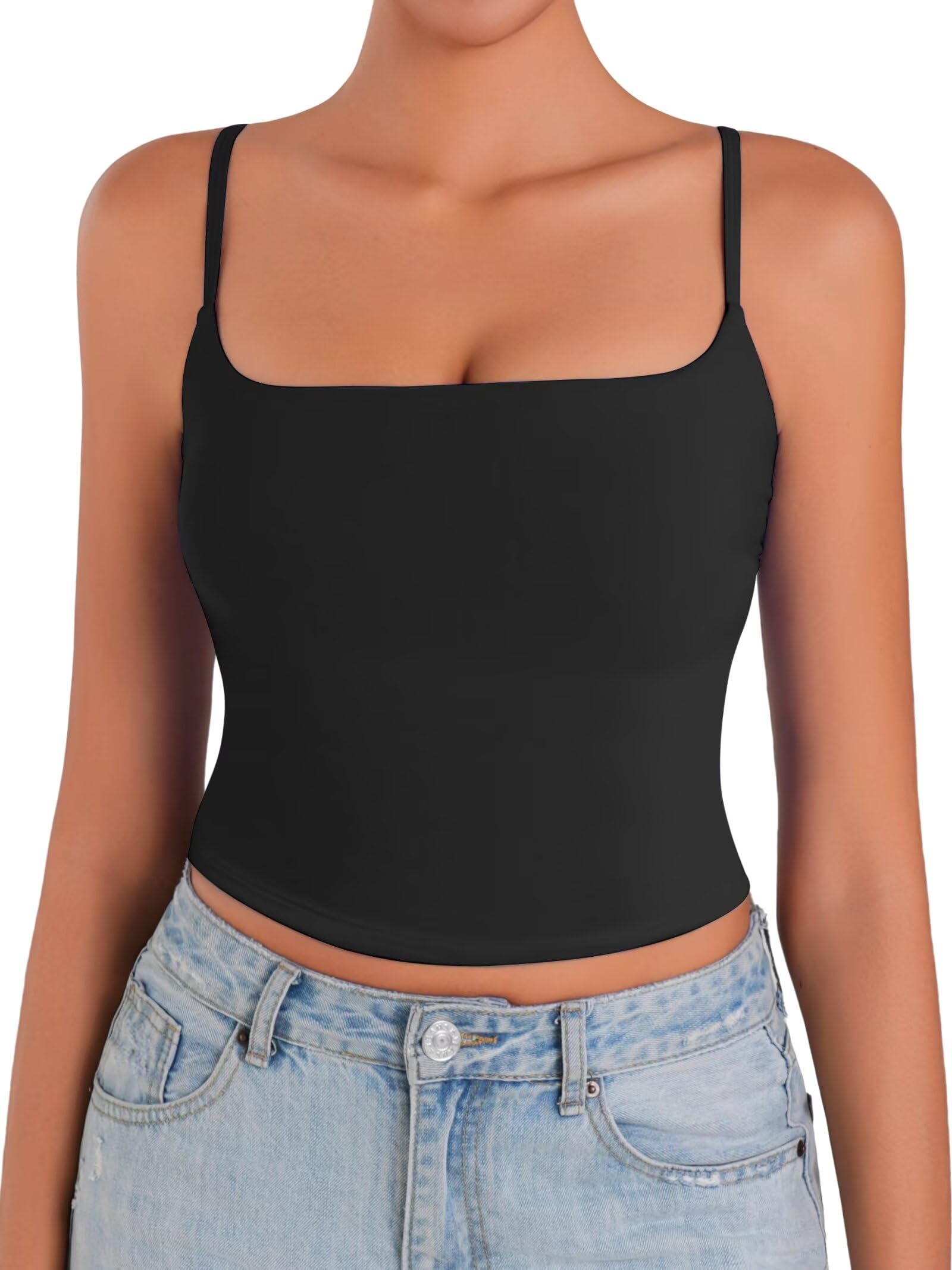 Sunzel Women’s Sexy Square Neck Tank Top Summer Going Out Basic Cami Shirt with Adjustable Straps and Sleek Fit