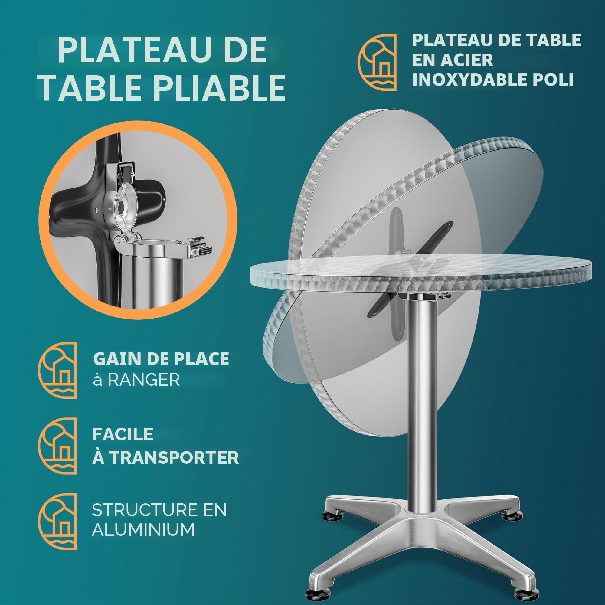 Casaria® Table Basse Mange Debout Aluminium - Table à Manger et Meuble Cuisine - Hauteur Réglable 70-115 cm, Plateau Pliable 60 cm, 4 Pieds Stables, Résistante aux Intempéries, Housse Noire Incluse