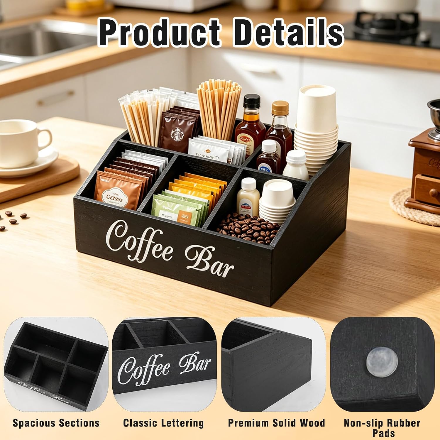 Zoyiancy Coffee Station Organizer, 5 Compartment Coffee Pod Storage Basket image 3