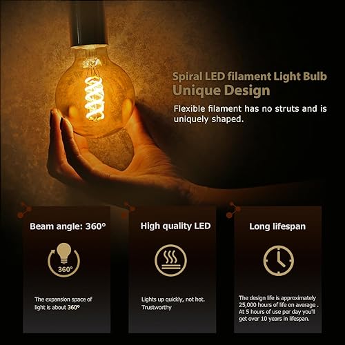 Miniatura 5 de Paquete de 2 bombillas LED regulables de 5 W, bombillas LED Edison CRI95, equivalente a 5 W, 40 vatios, blanco cálido 2700 K, 500 lm, base E26,
