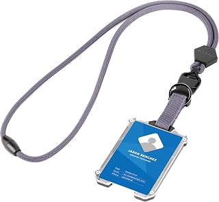 Badge Holder, Hard Plastic ID Badge Holder with Heavy Duty Breakaway Lanyard, Detachable Buckle, Holds up to 5 Cards and Adjustable for Office, School - Vertical Gray