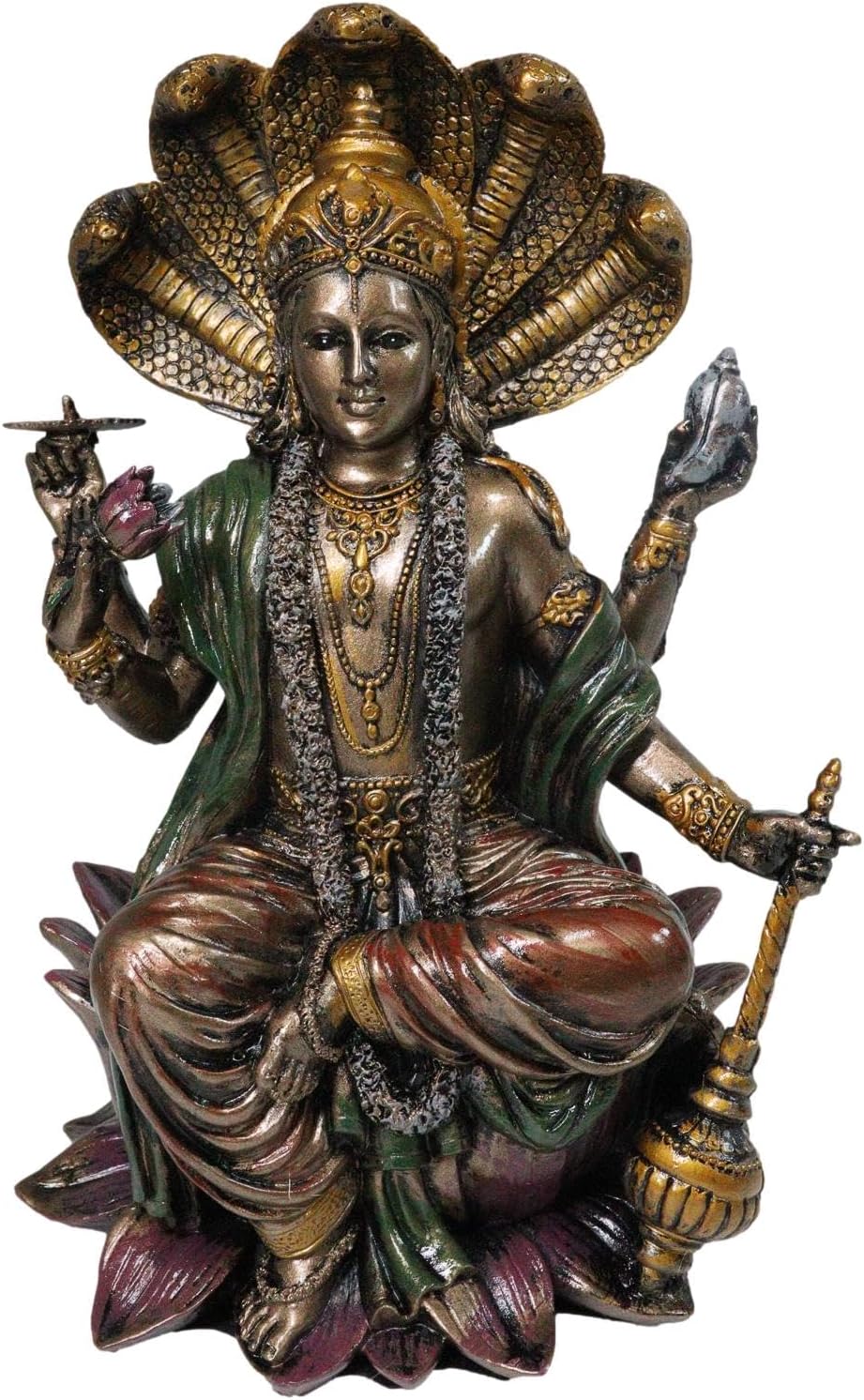 Ebros Gift Hindu God Lord Vishnu Sitting On Cobra Heads Throne Statue Narayana The Preserver and Protector Figurine Panchayatana Puja Supreme Deity Hinduism Eastern Enlightenment Sculpture