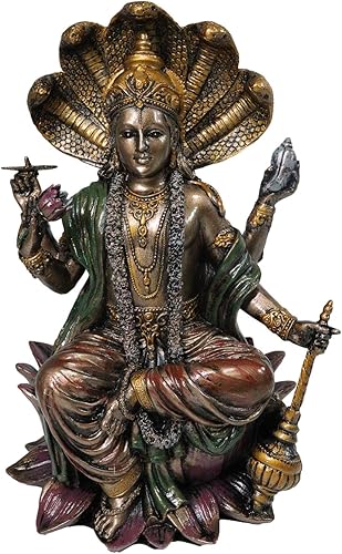 Ebros Gift Dios hindú Señor Vishnu sentado en cabezas de cobra Estatua del trono Narayana El preservador y protector Figurilla Panchayatana Puja