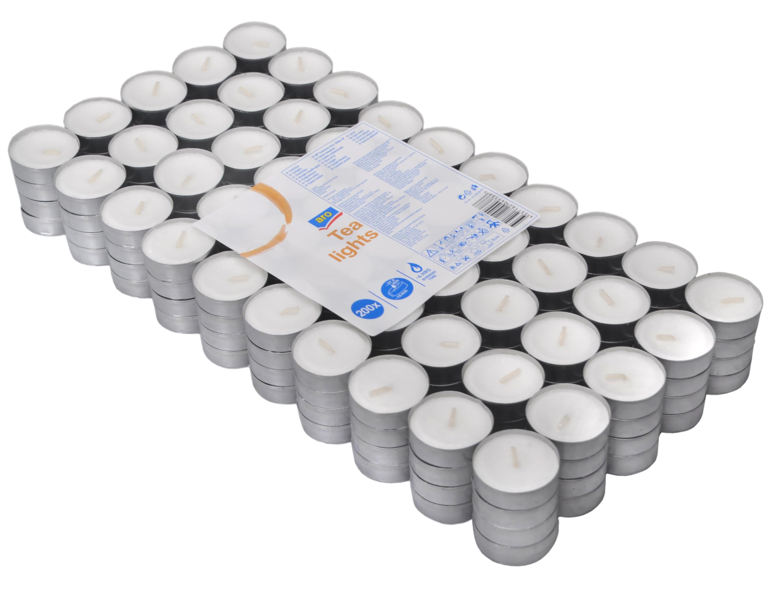 aro Velas de Té, blancas, 200 uds., Combustión de 4h, Ø 3.75 cm, para Exterior e Interior, Fiestas, Restaurantes, Decoración Hogar