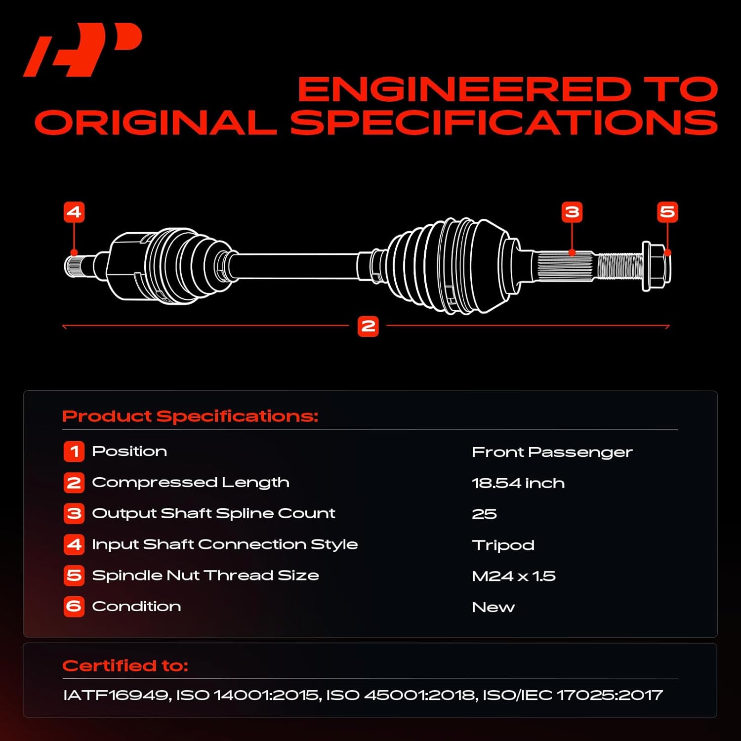 A-Premium CV Axle Shaft Assembly Compatible with Fiat 500L 2014-2020, 1.4L, Front Right Passenger Side