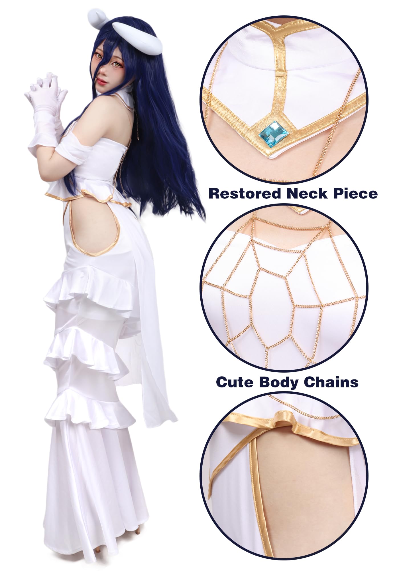 C-ZOFEK Women Anime Cosplay Dress Off the Shoulder Costume Outfit Full Set Goddess Prom White Fishtail Dress: Small