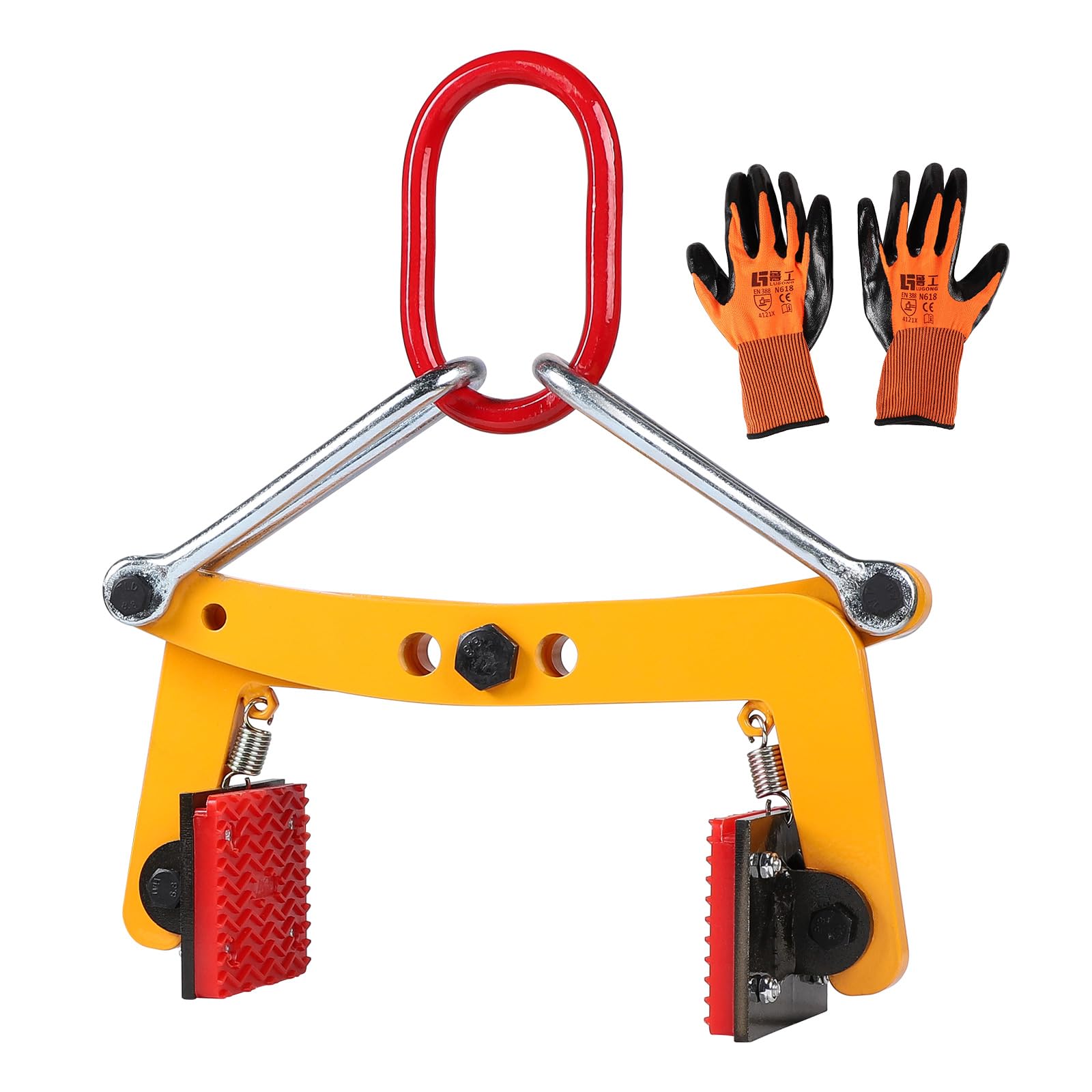 SWAWIS Pinza di Sollevamento per Cordoli Apertura Regolabile 12-24cm Capacità di Carico 280 kg Pinza per Pavimentazione con Cuscinetti Antiscivolo in Gomma per il Trasporto di Pietre o Legname(Giallo)