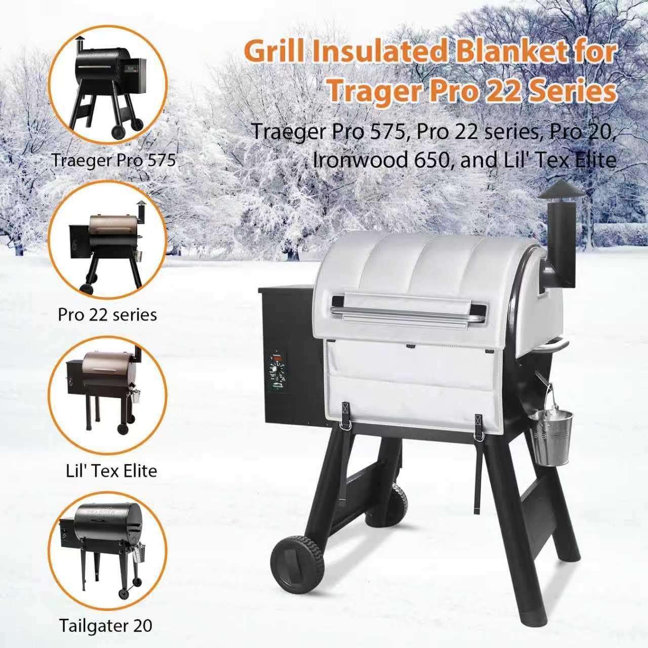 Grill Insulation Blanket for Traeger Pro 575, Ironwood 650, 22 Series, Pro 20 and Lil' Tex Elite Grill Maintain Better Temperature Control Insulation Blanket Grill Accessory