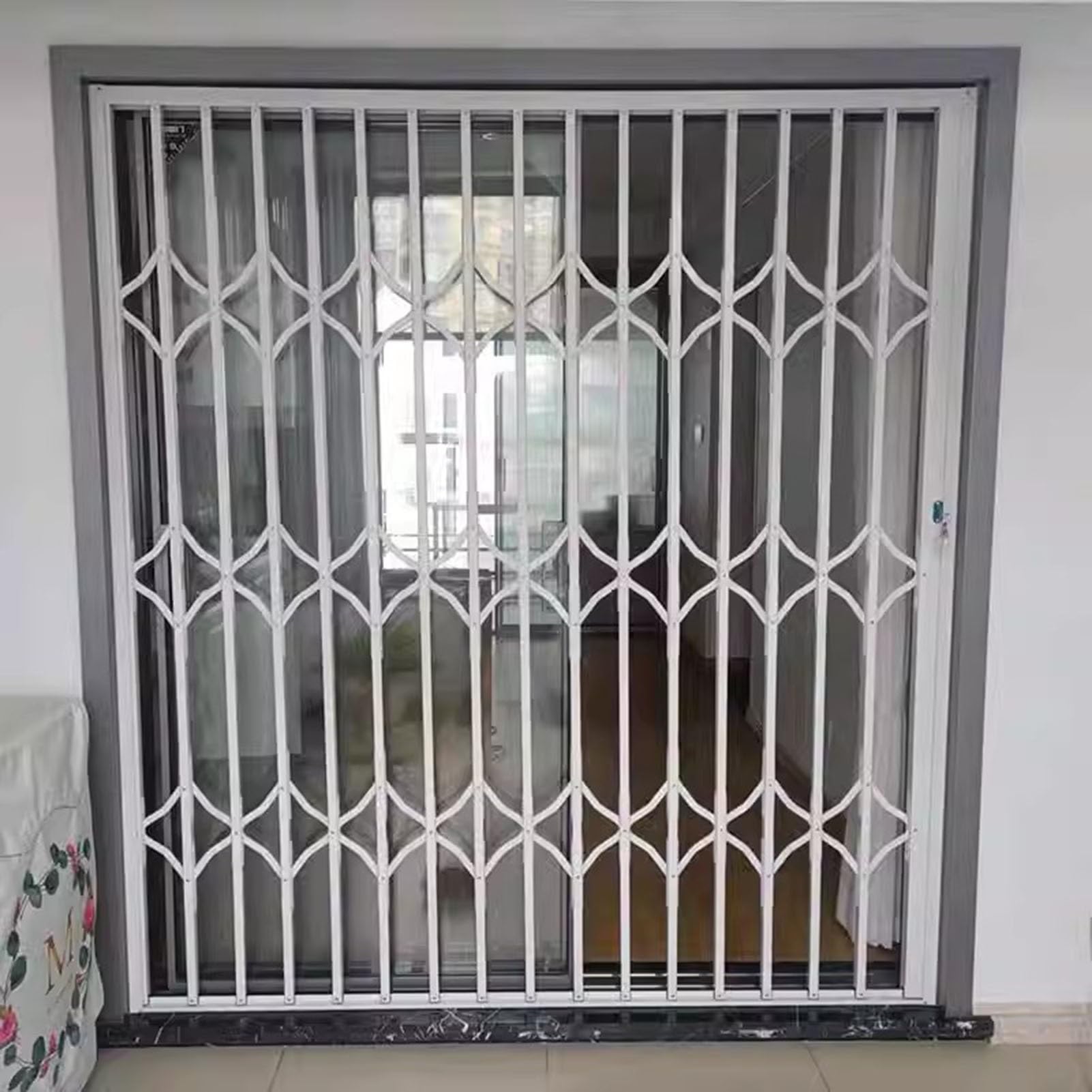 Zamykana osłona okienna, ze stopu aluminium, składana, niewidoczna belka zabezpieczająca przed kradzieżą, ochrona przed kradzieżą, ochrona dla dzieci i zwierząt domowych, ochrona do piwnicy (110 x 170