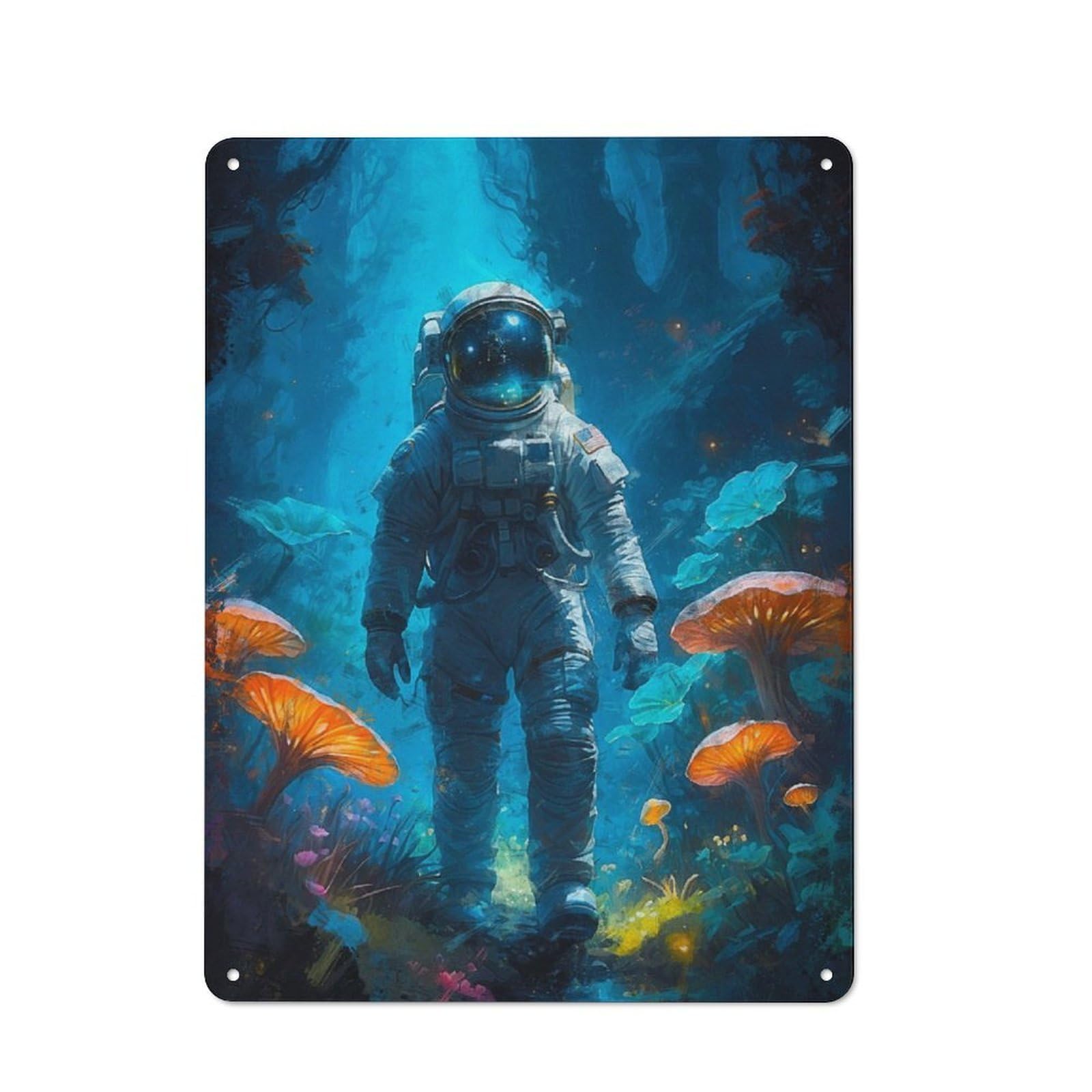 Junmoney Astronaut Lost In Forest Rustic Metal Plaque 40X30cm For Guest Room Or Hallway, For Home Interiors, Feature Walls And Decorative Displays