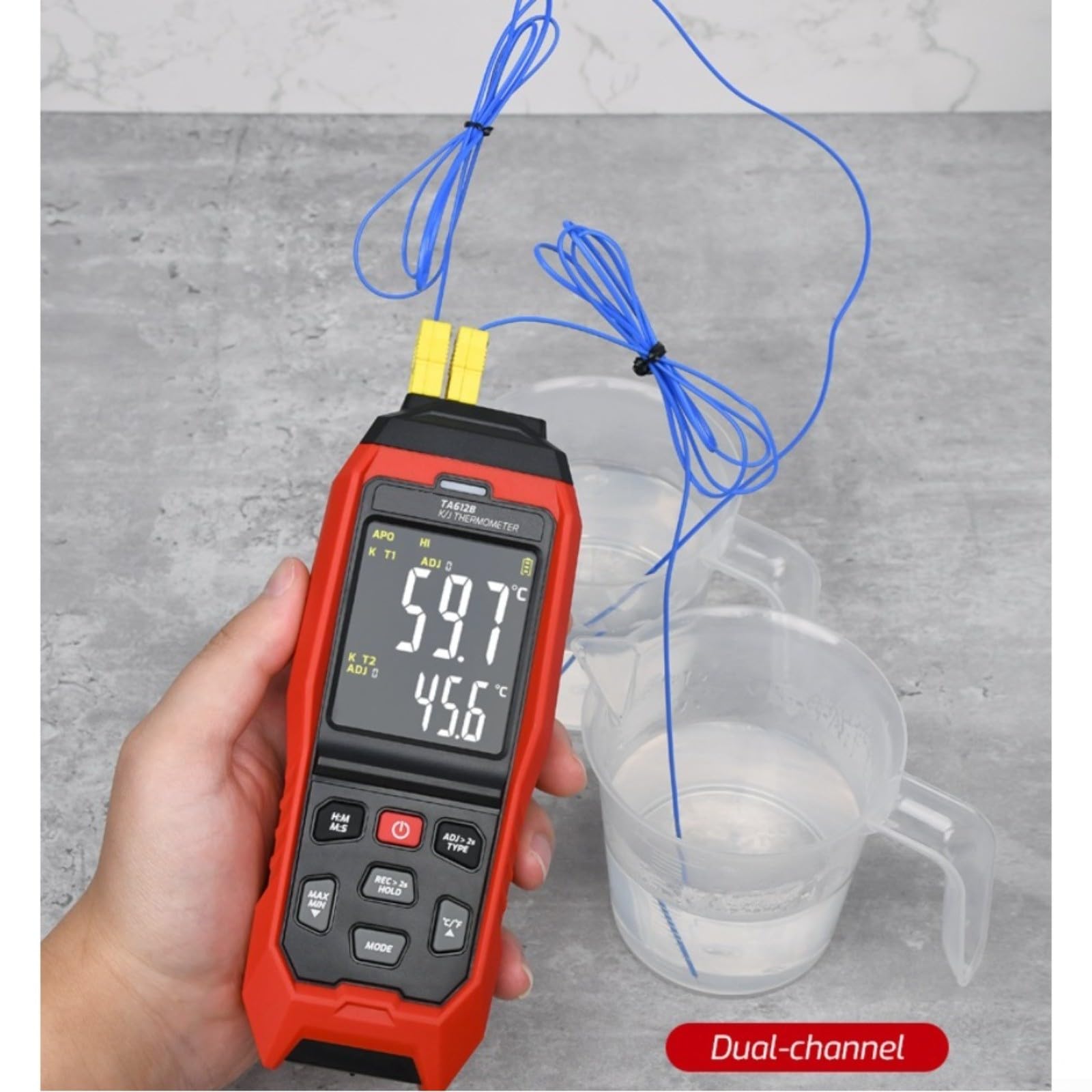 Termometro a doppio canale, misuratore di temperatura a termocoppia tipo K/J, con registrazione dati, gamma da -200 ° C a 1372 ° C, allarme alto/basso, display retroilluminato, per