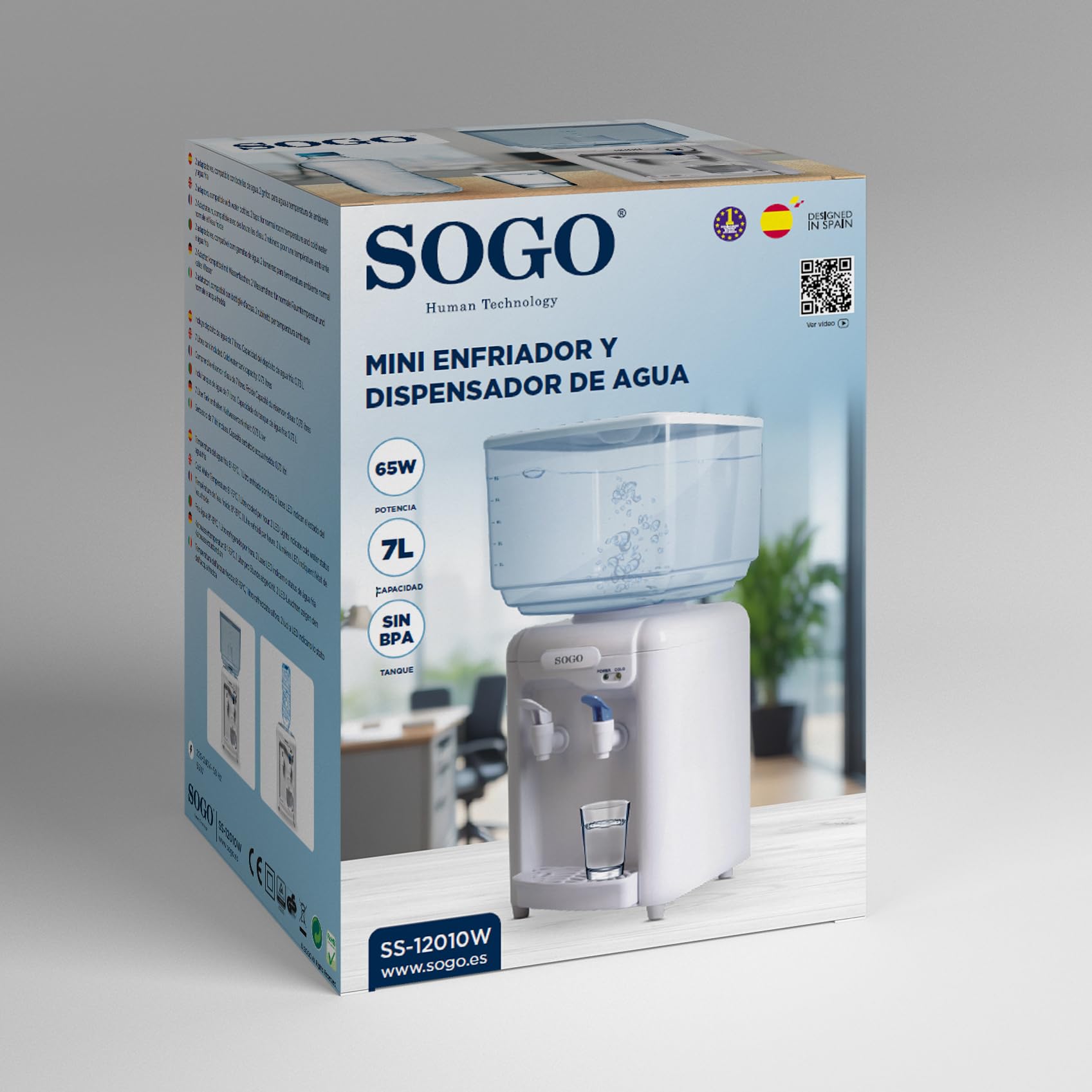 SOGO Dispensador de Agua Fría y Natural 7L - Dispensador de Agua Garrafa de 7L con Bandeja Antigoteo Extraíble - Compatible con Botellas de 0,7L hasta 7L - Incluye 2 Adaptadores