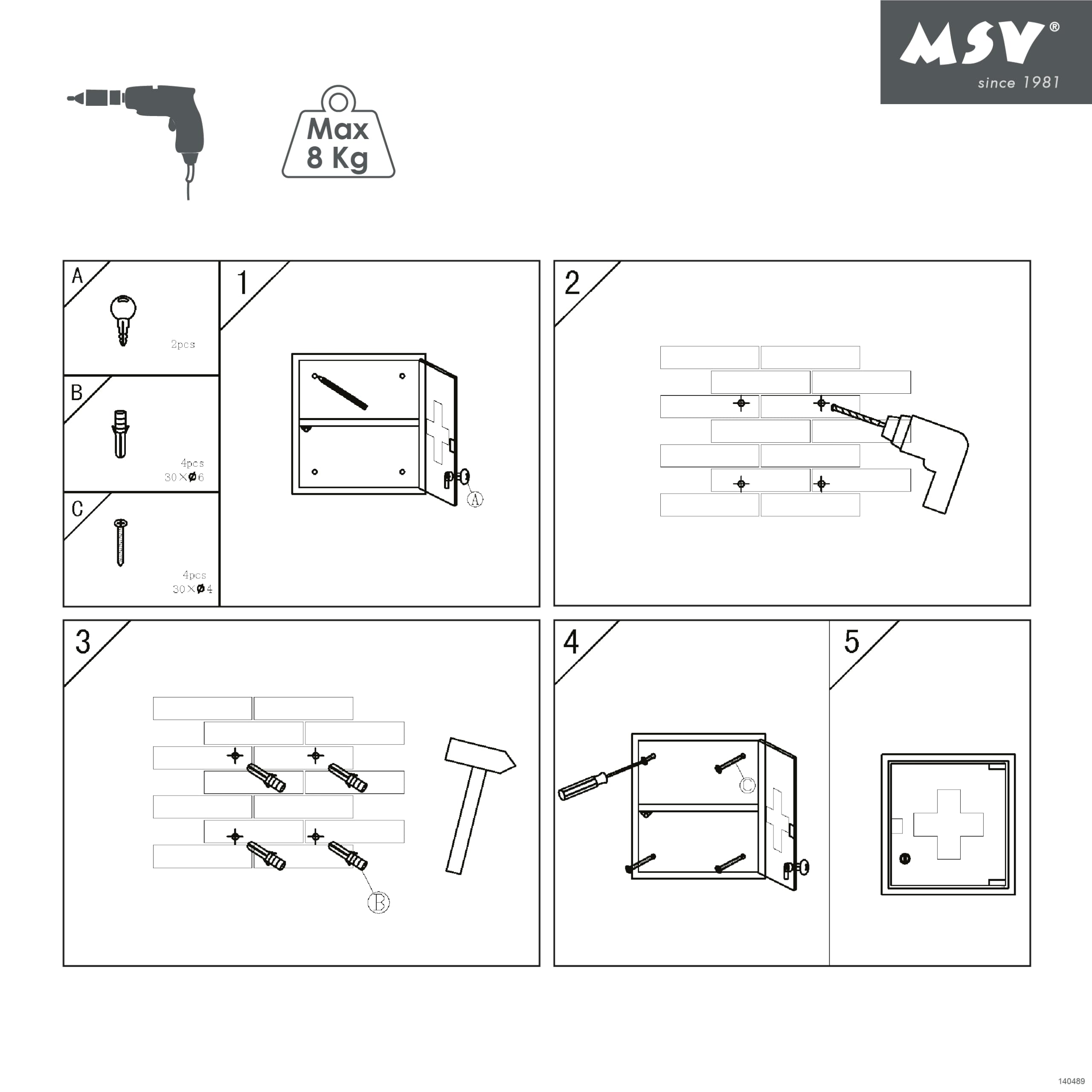 MSV Medizinschrank Arzneischrank Medikamentenschrank Hausapotheke aus Edelstahl,25 x 12 x 25 cm „Tip –on“ Automatik, Montagematerial und 2 Schlüssel inclusive