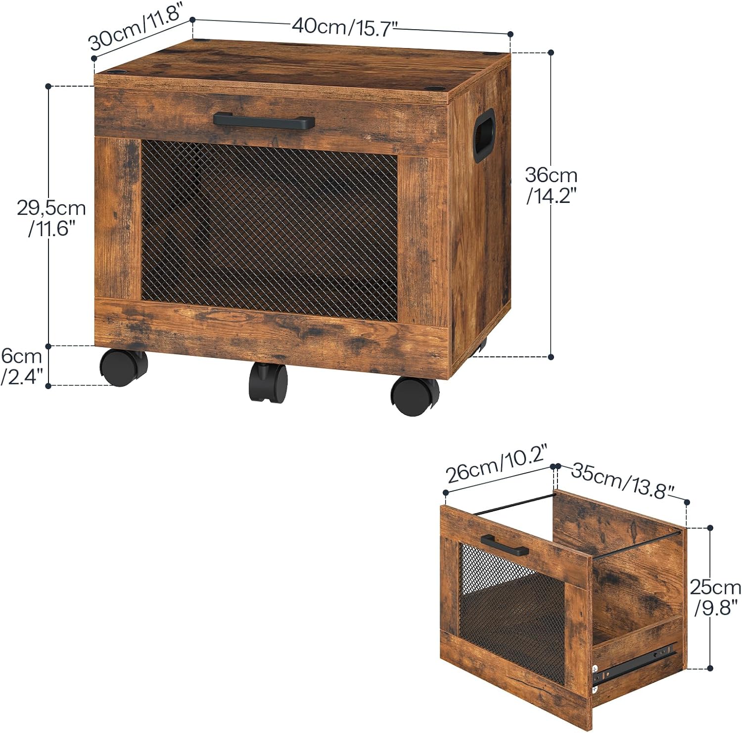 HOOBRO File Cabinet, Rolling File Cart, Under Desk Small Filing Cabinet, File Organizer Box, Home Office File Basket with Drawer for A4, Letter Files, Rustic Brown and Black BF11WJ01G1 - Image 3